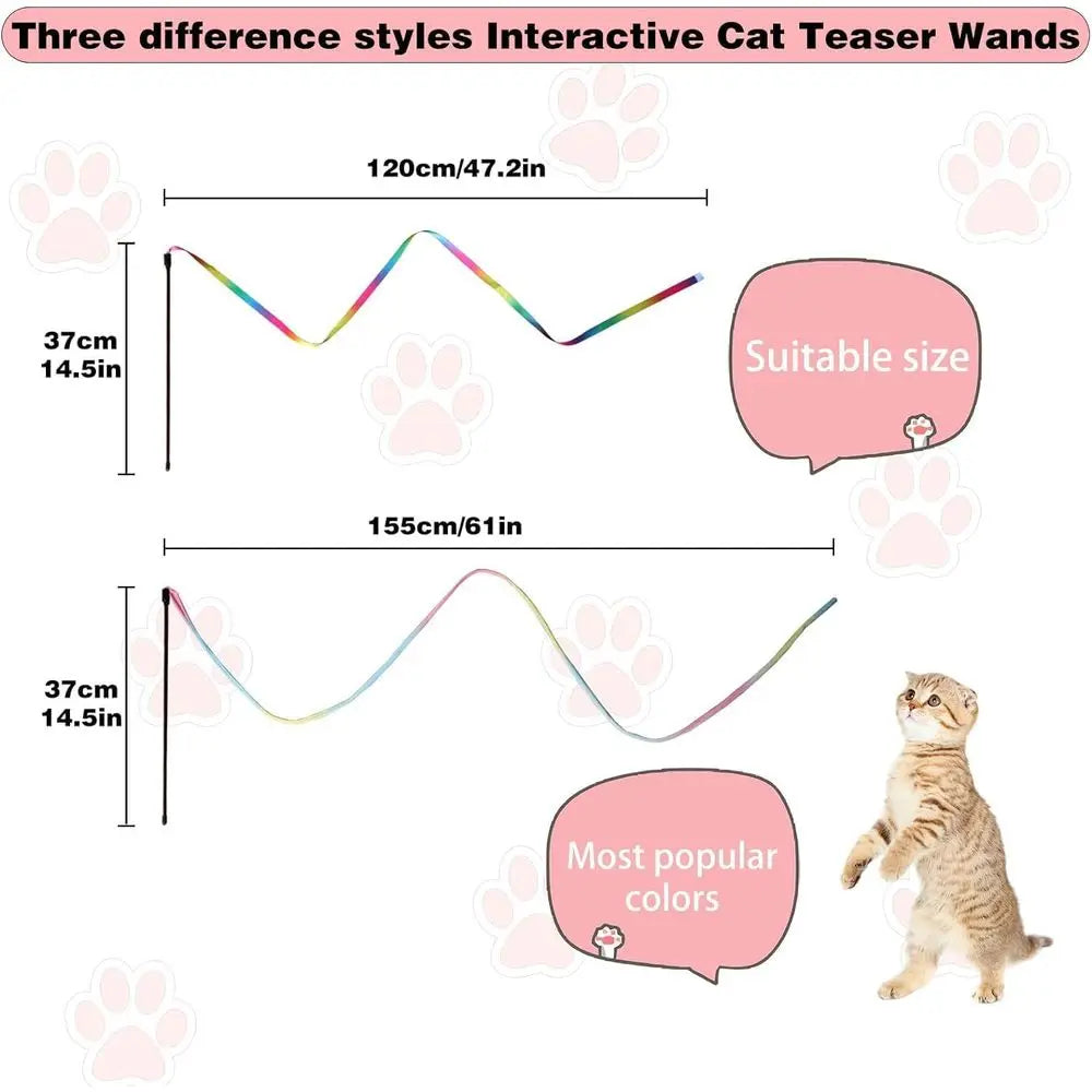 Cat Wand Toys Interactive Kitten Toys Indoor Cats Colorful Teaser Wand String Exercise Kitten Stick Kitty Rope Toy Rainbow Ribbo