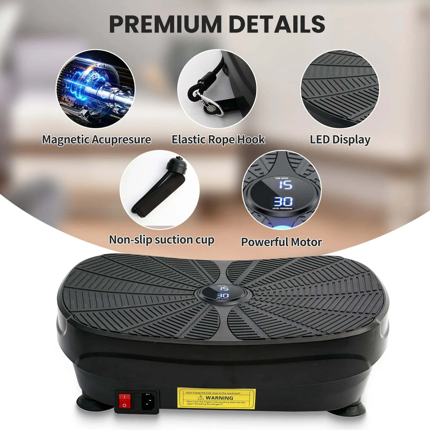 Vibration Platform Exercise Machine Portable Full Body Workout Fitness Shaker with Resistance Bands 9 Preset Modes Auto Mode