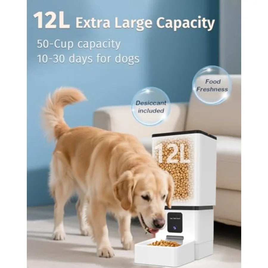 Automatic Dog Feeder Large Breed with Camera - 12L/50 Cups 5G WiFi App Control Dog Food Dispenser Easy Setup HD 1080P Video wit