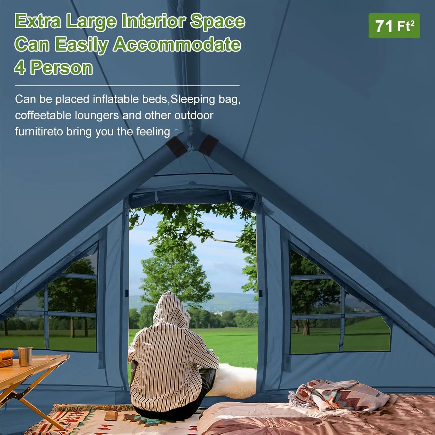 Inflatable Camping Tent With Awning Quick Setup Waterproof Oxford Tent For Adults