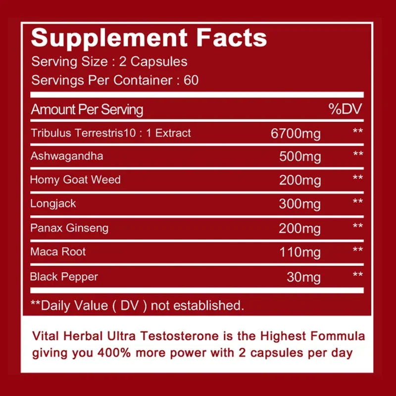 Tribulus Extract Supplement Capsules, Men's Energy Capsules, Support Immune System Health, Boost Muscle, Strength and Energy