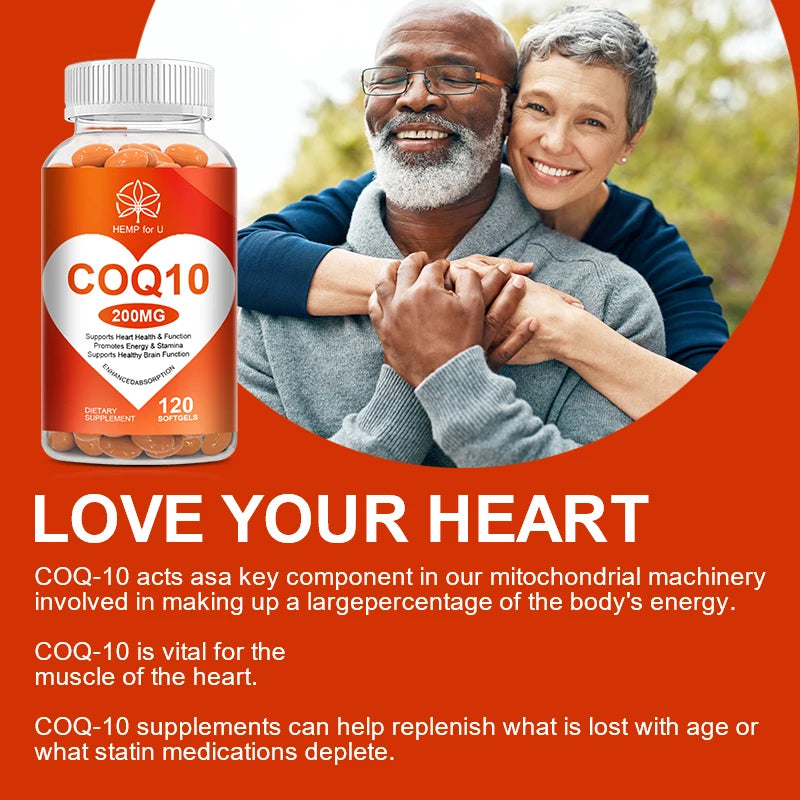 120PCS Ultra High Absorption COQ10 Coenzyme Q10 Capsule for Cardiovascular &  Heart Health Provides Energy Gluten Free