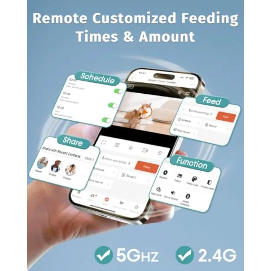 Automatic Dog Feeder Large Breed with Camera - 12L/50 Cups 5G WiFi App Control Dog Food Dispenser Easy Setup HD 1080P Video wit