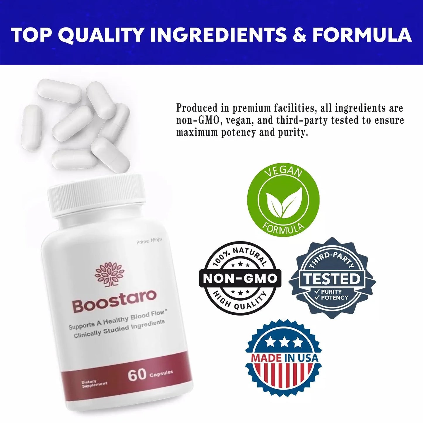 Male Vitality Supplement - Promotes Healthy Blood Circulation, 60 Capsules