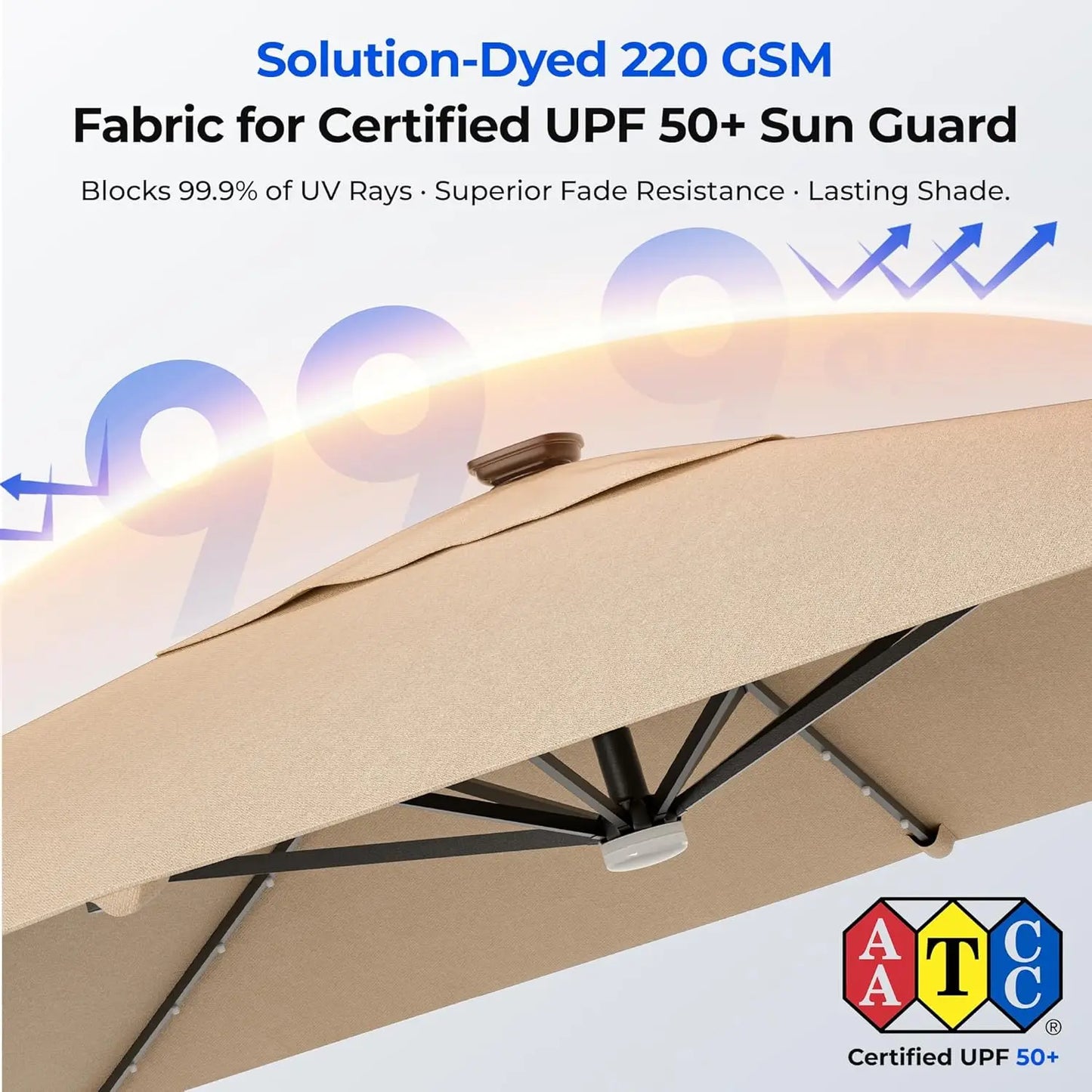 10 ft Square Cantilever Patio Umbrella with Base Included, Solar Lights Large Umbrella Outdoor Patio with, Customized