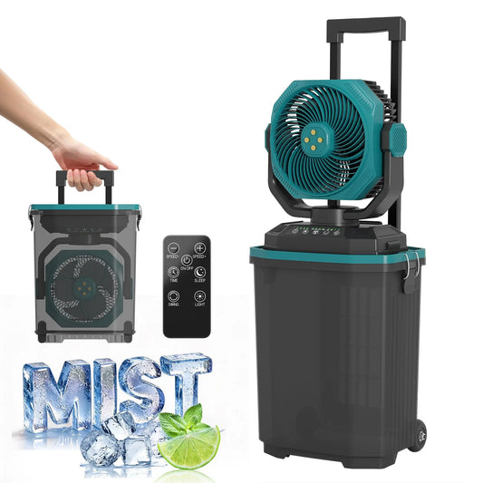 15L Portable Misting Bucket Fan 30000mAh Rechargeable Mister Fan With Remote Oscillating Wheels For Patio Beach Camping Golf