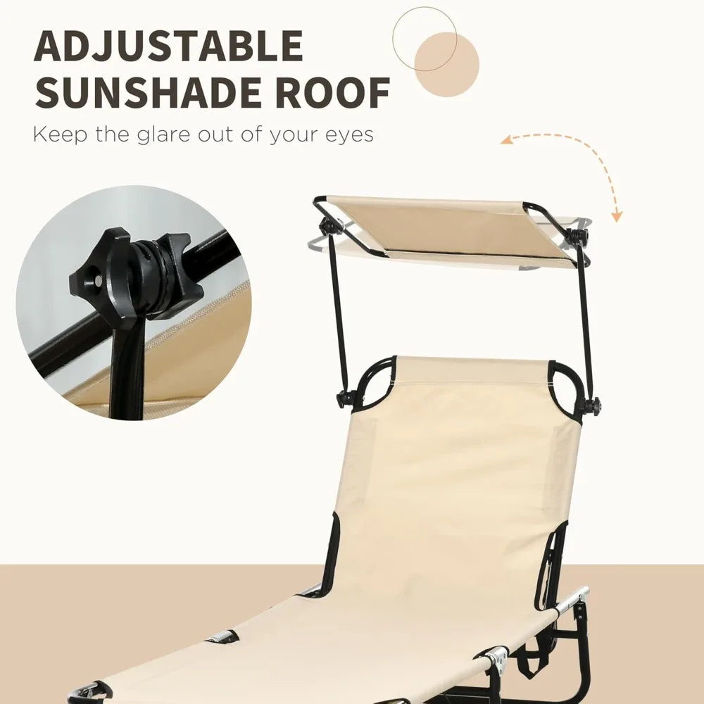 Folding Chaise Lounge Pool Lounge Chairs Set of 2, Outdoor Sun Tanning Chairs with Canopy Shade, Reclining Back, Customized