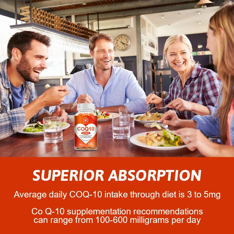 120PCS Ultra High Absorption COQ10 Coenzyme Q10 Capsule for Cardiovascular &  Heart Health Provides Energy Gluten Free