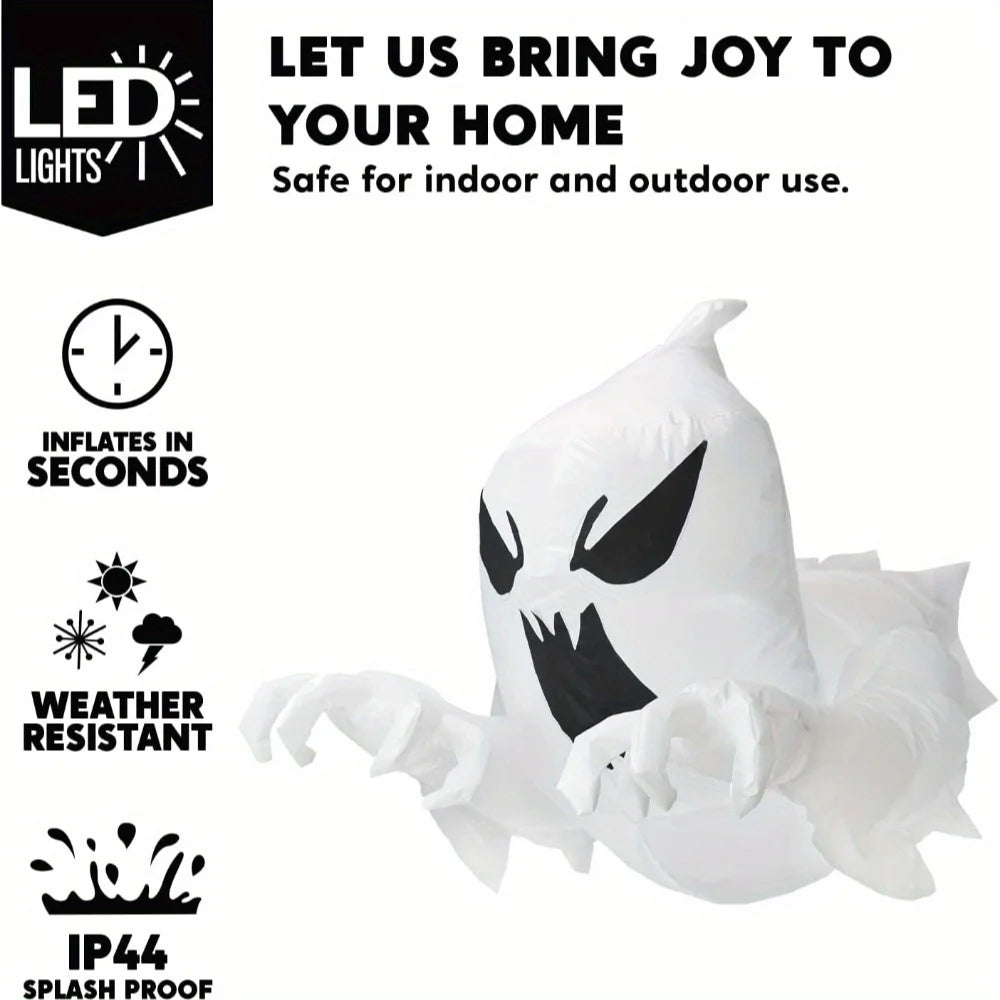 4.5 FT Window Ghost Halloween Inflatable Scary Flying Ghost Broke Out from Window Inflatable with Build-in LED Blow Up Ghost for Halloween Party Indoor, Outdoor Yard Garden Lawn Decoration
