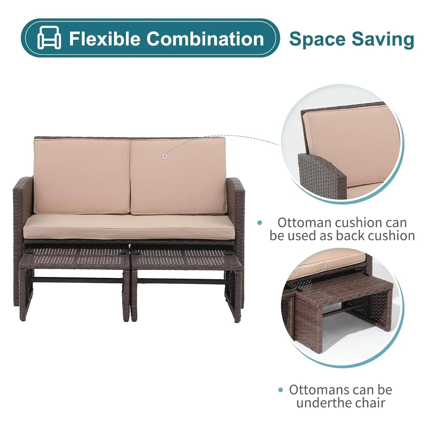 Outdoor Loveseat 3 Piece Patio Furniture Set Outdoor Conversation Set All-Weather Wicker Love Seat with, Customized
