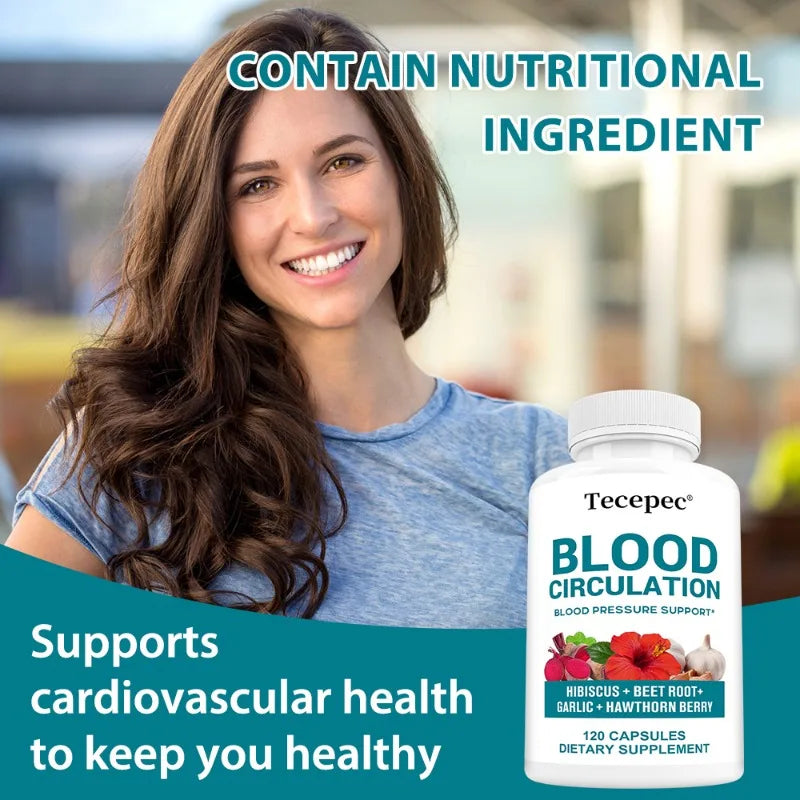 Blood Circulation Capsules - with Hibiscus Extract, Folic Acid and Garlic, Antioxidant, Supports Blood Circulation and Bone Health