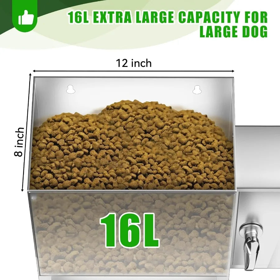 16L Large Automatic Dog Feeder with Timer Stainless Steel Pet Food Dispenser W/Programmable Feeding Schedule for Large Breed Do