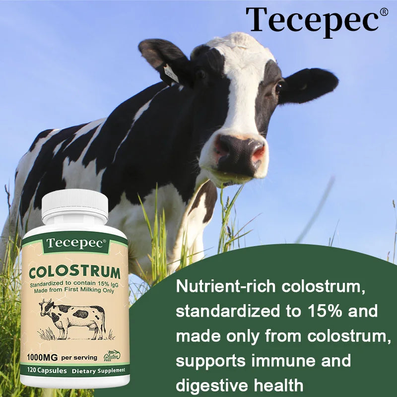Colostrum 1000mg Capsules - Promotes Gut Health, Improves Athletic Performance, and Maintains Healthy Iron Levels - 120 Capsules