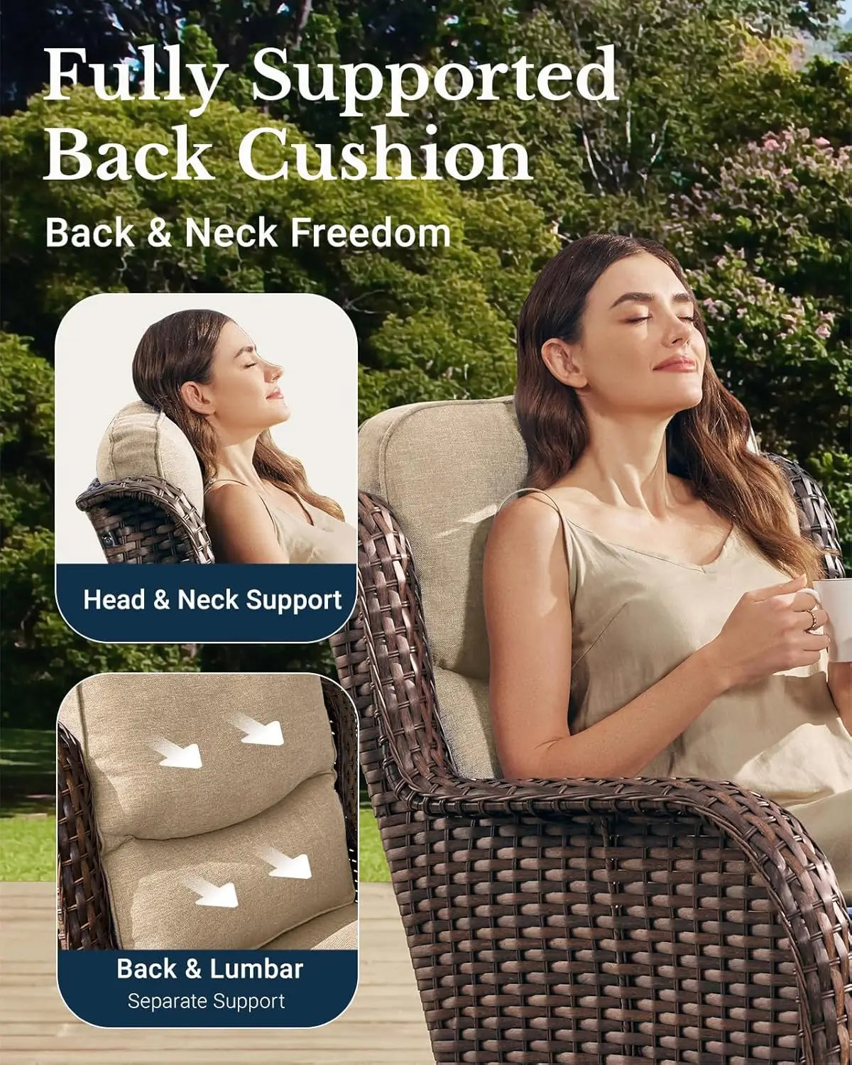 Luxury Patio Furniture Set with 6-inch Thick Cushion, Outdoor High Back Swivel Rocker Patio Chairs, 5PCS Wicker, Customized