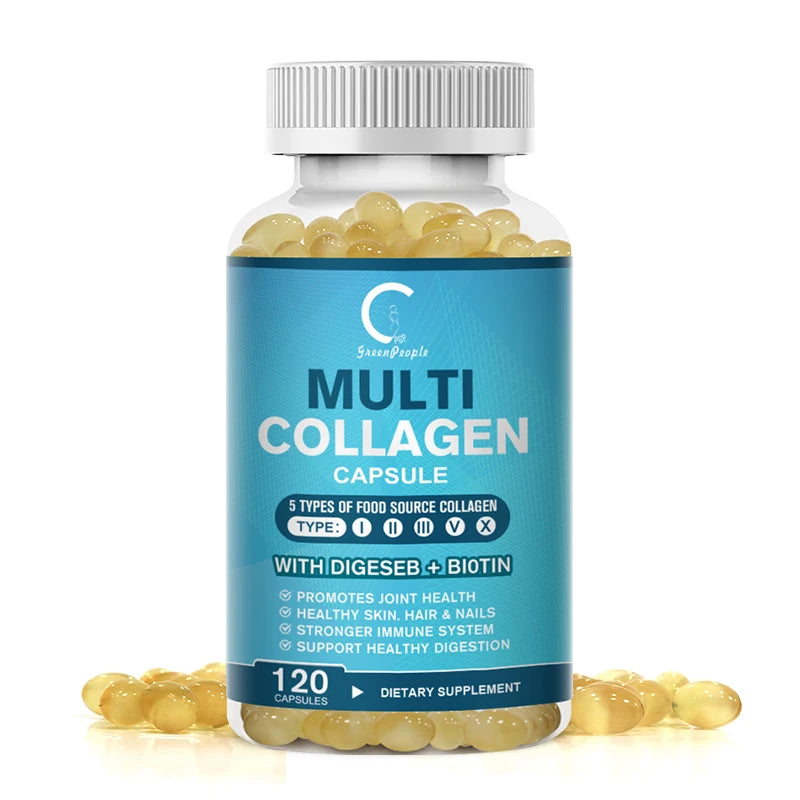 GPGP GreenPeople Multi Collagen Complex Capsule Collagen Hydrolyzed Protein for Hair,Skin,Nails for Women & Men Anti-Aging