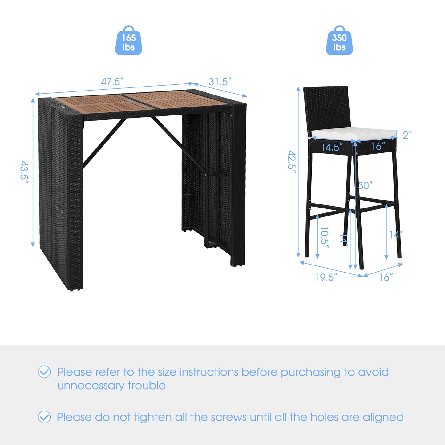 5-Piece Patio PE Wicker Bar Set Outdoor Acacia Wood Dining Table Stool Bistro