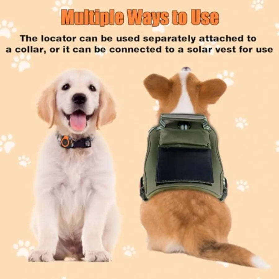 Solar-Powered GPS Tracker Vest for Dogs Cats Waterproof Lightwght Real-Time Pet Locator No Subscription Track History iOS Andro