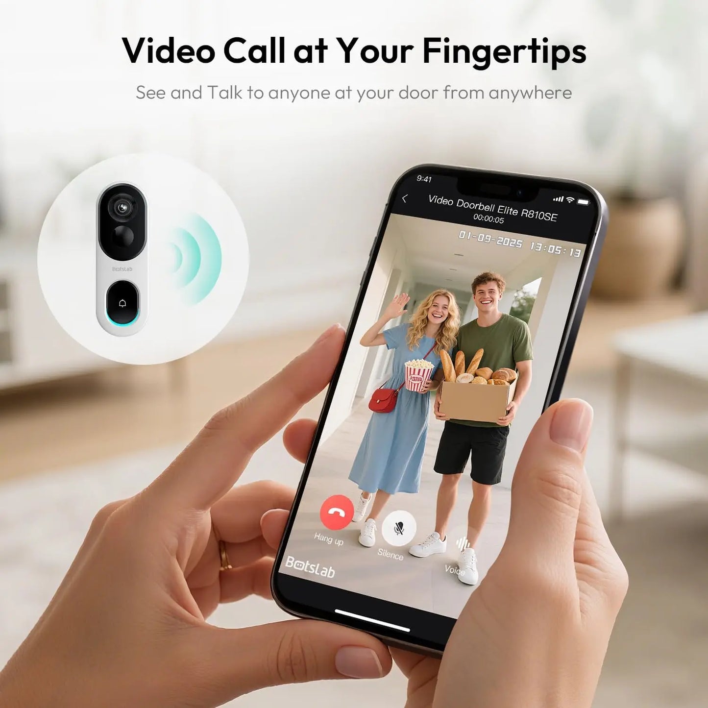 Wireless 2K Video Doorbell with Head-to-Toe View, No Monthly Fee, 2-Way Audio, Human Detection, Long Battery Life