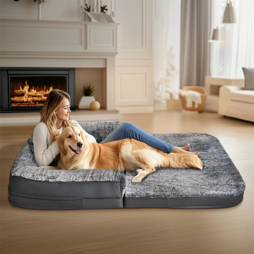 180cm Long Human-Size Giant Dog Bed Calming Pet Dog Bed Plush Cover Orthopedic Sponge Base with Foldable Design for Winter,Keep Warm