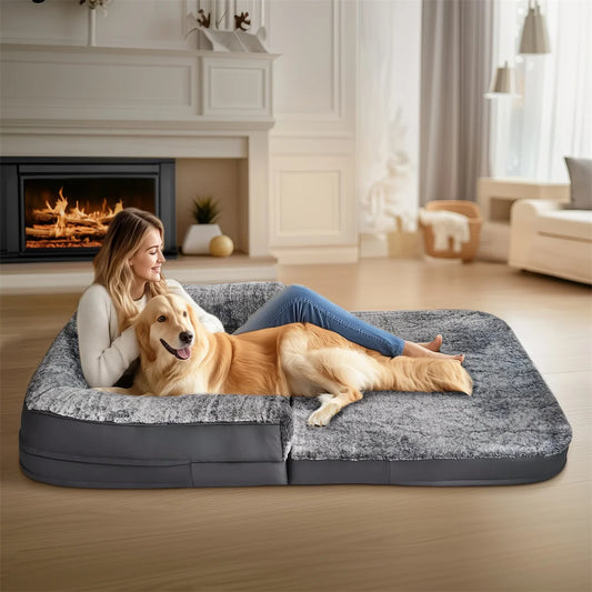 180cm Long Human-Size Giant Dog Bed Calming Pet Dog Bed Plush Cover Orthopedic Sponge Base with Foldable Design for Winter,Keep Warm