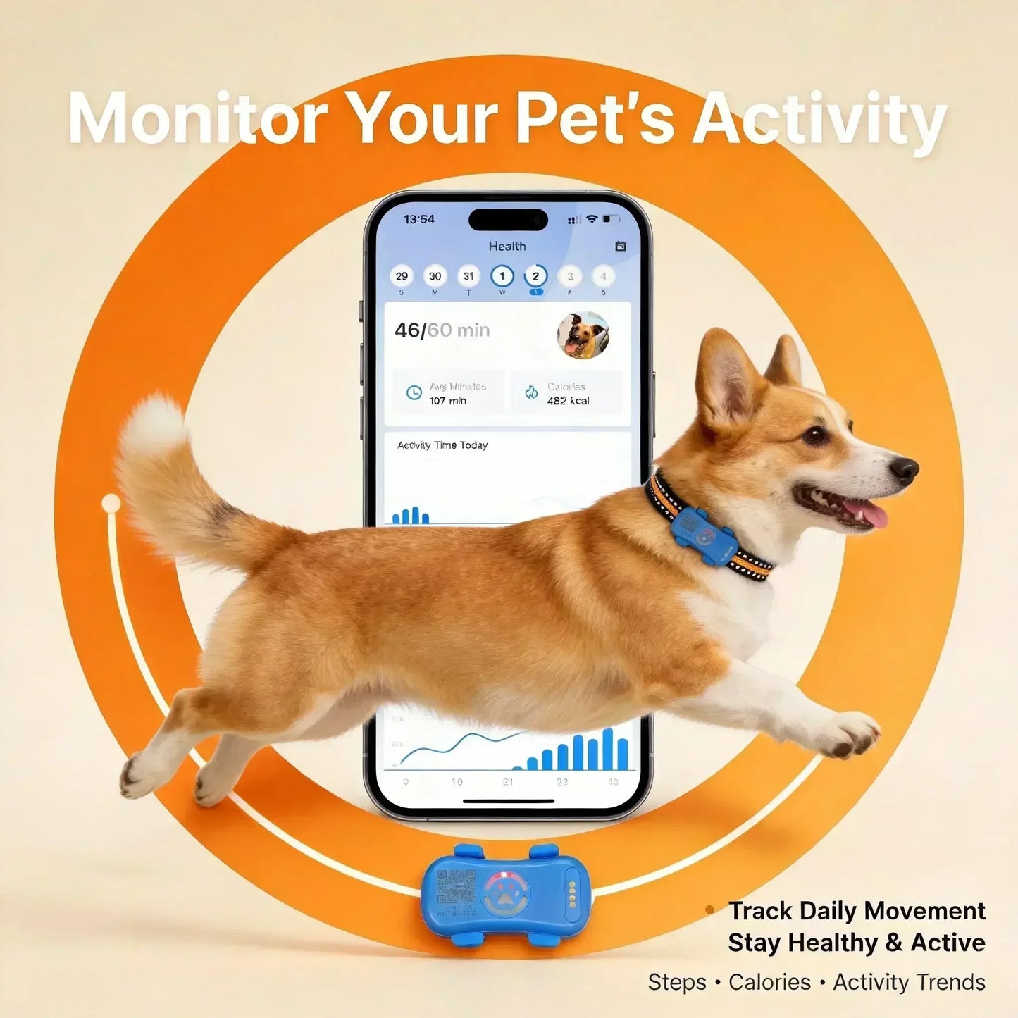 GPS Dog Cat 4G Tracker Built-in SIM with Real-Time Tracking Device, WiFi Home Positioning, IP67 Waterproof, Plan Required