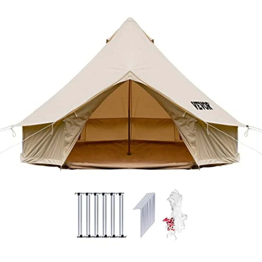 Canvas Bell Tent - 4 Seasons Breathable 100 Cotton Canvas Yurt - w/Stove Jack, Luxury Glamping Tent Waterproof for Family