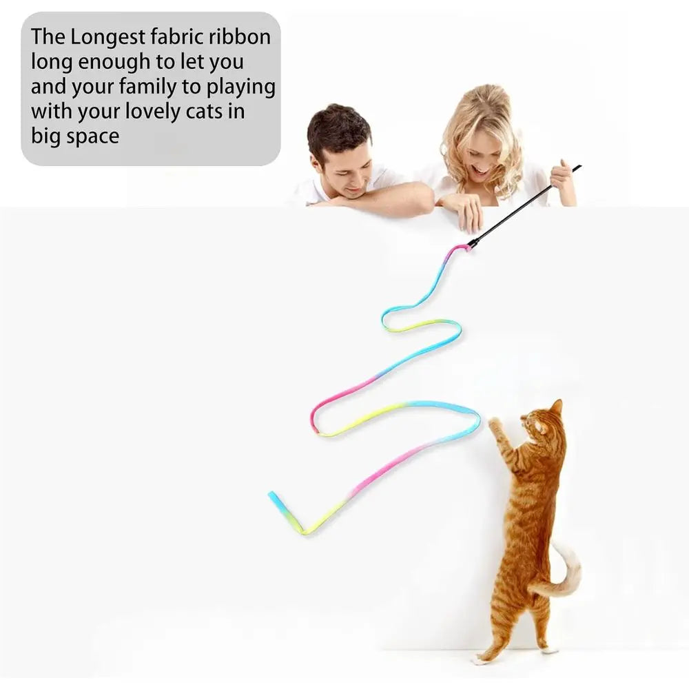 Cat Wand Toys Interactive Kitten Toys Indoor Cats Colorful Teaser Wand String Exercise Kitten Stick Kitty Rope Toy Rainbow Ribbo
