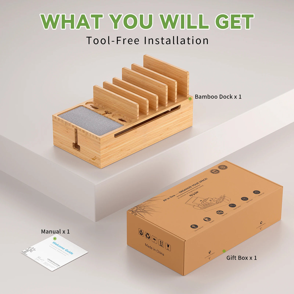 Bamboo Charging Station Organizer for Phones and Tablets