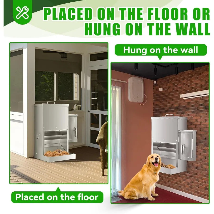 16L Large Automatic Dog Feeder with Timer Stainless Steel Pet Food Dispenser W/Programmable Feeding Schedule for Large Breed Do