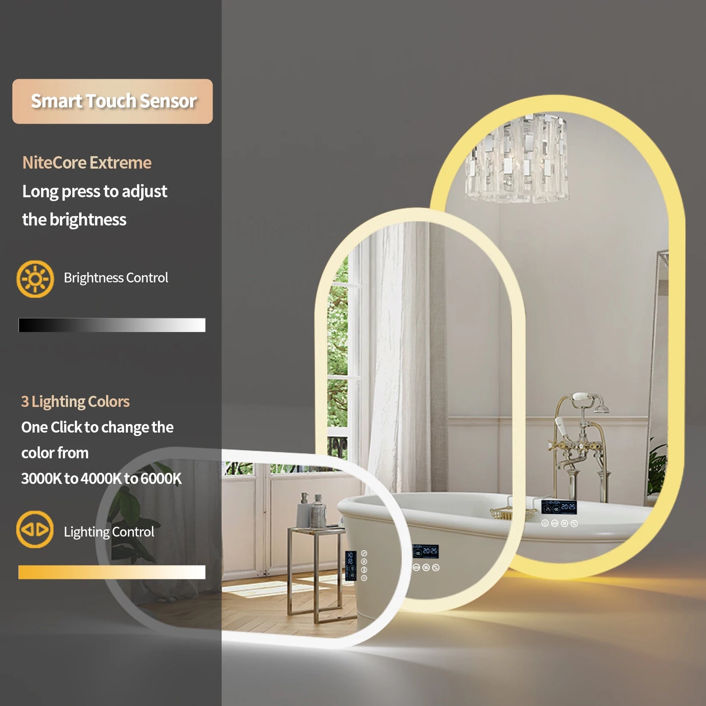 LUVODI Lighted Bluetooth Bathroom Mirror Led Backlit Illuminate Vanity Mirror with Time Date Display Anti-fog