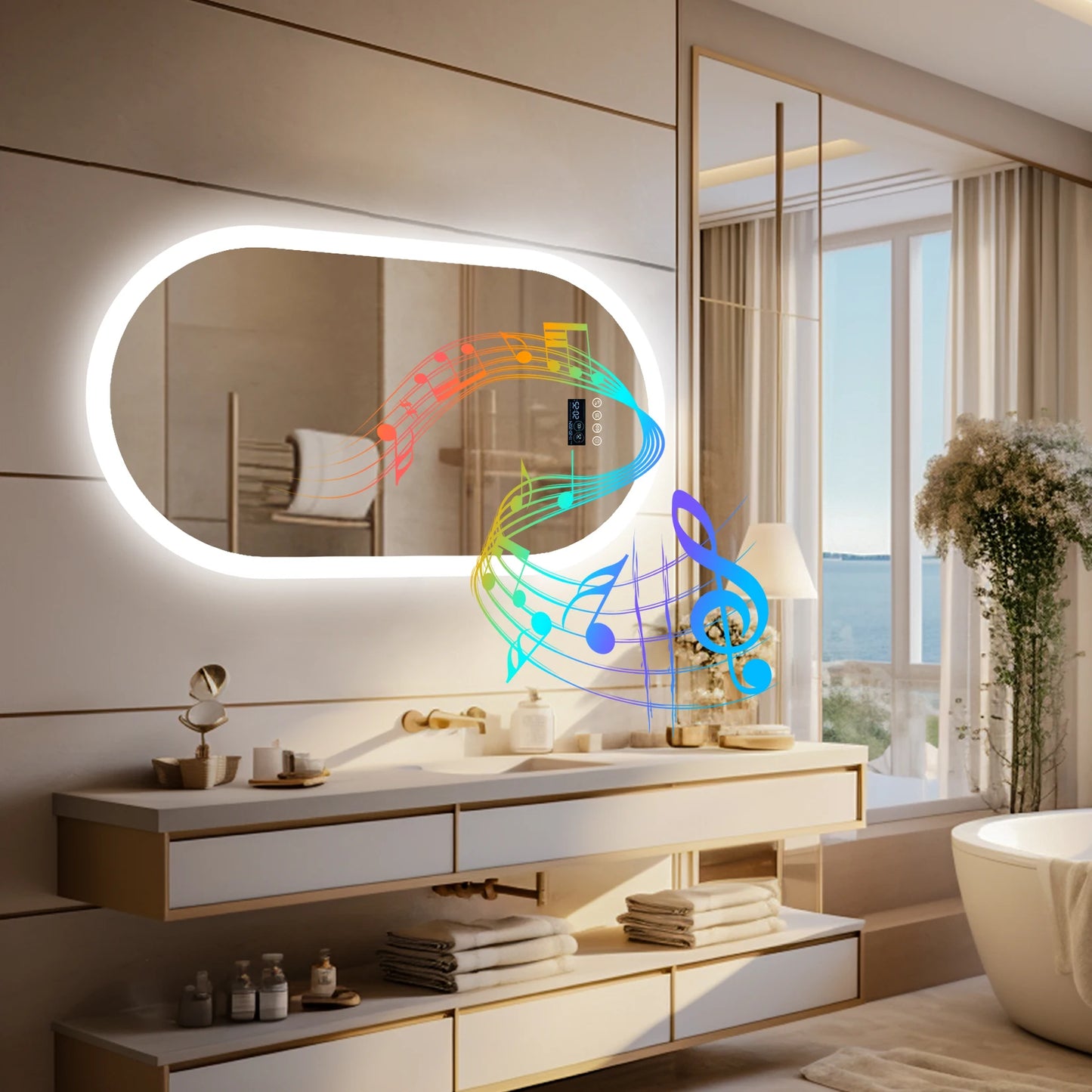 LUVODI Lighted Bluetooth Bathroom Mirror Led Backlit Illuminate Vanity Mirror with Time Date Display Anti-fog