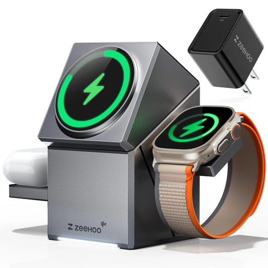3-in-1 Rotatable Magnetic Wireless Charger Stand for iPhone 16 15 14 13 12 Samsung iWatch AirPods 3/2 Dock Fast Charging Stand