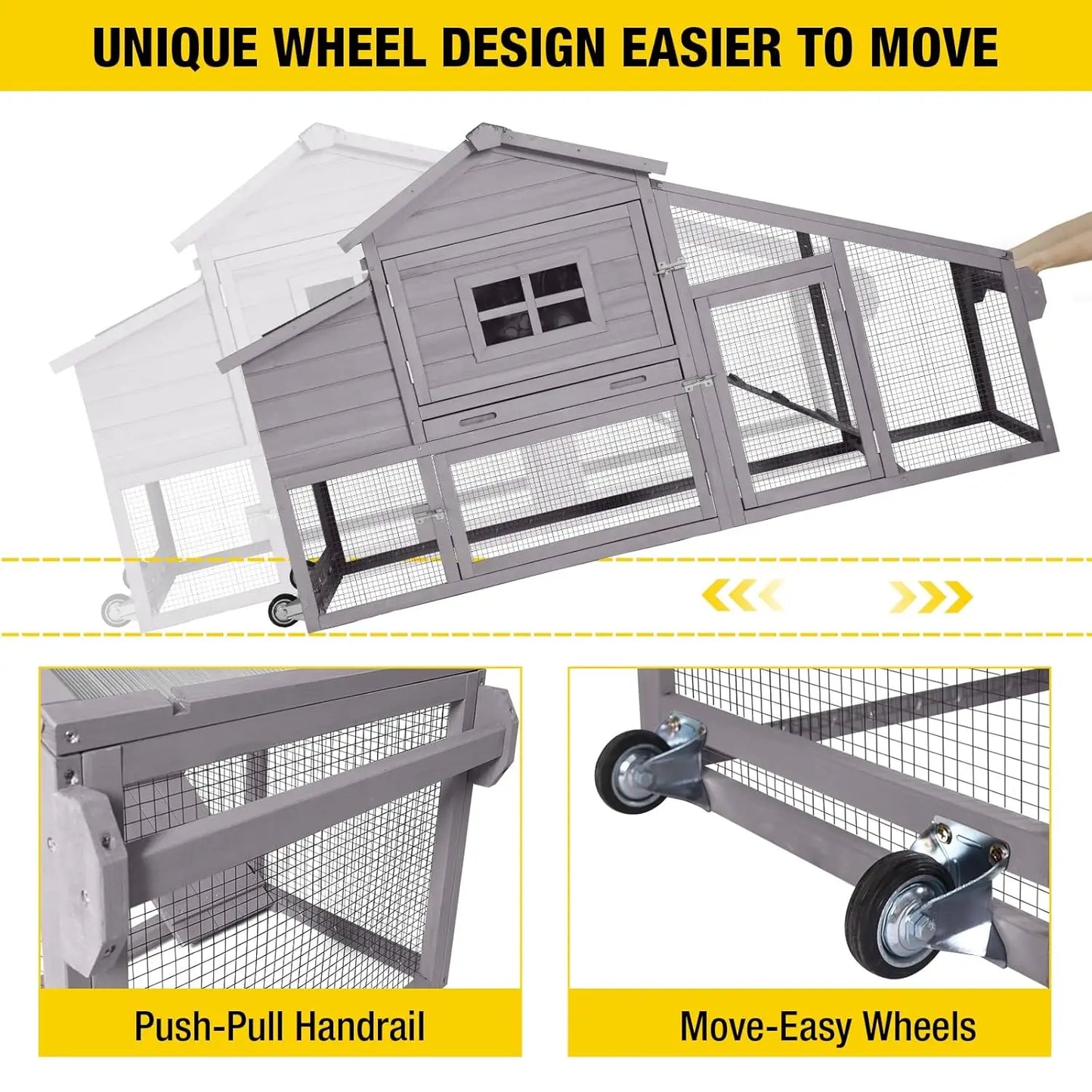 Chicken Coop Mobile Hen Coop, Large Poultry Cage with Wheels Outdoor Backyard Chicken House, Customized