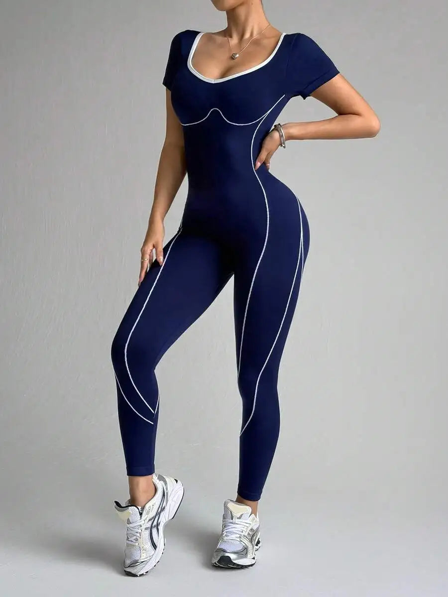 Dewbera Seamless Letter Design Women's Yoga Jumpsuit: Tummy Control Compression Activewear for Running & Fitness