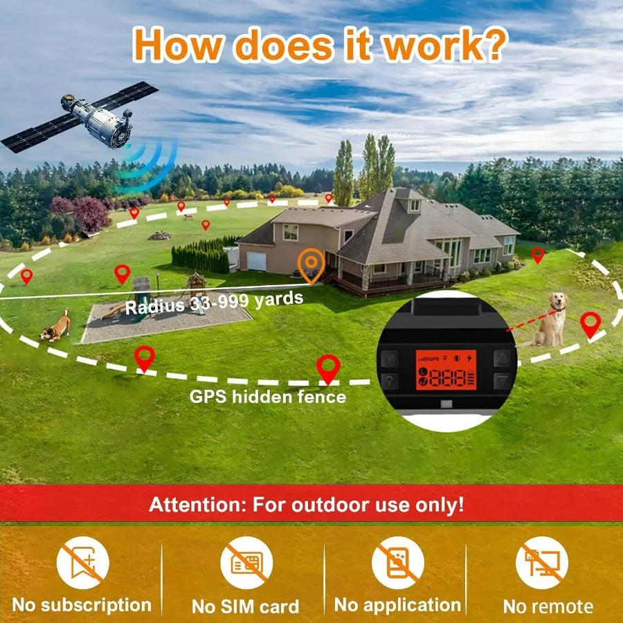 GPS Wireless Dog Fence with GPS Waterproof Pet Containment System Range 992997FT Adjustable Strength for Outdoor Dogs Harmless