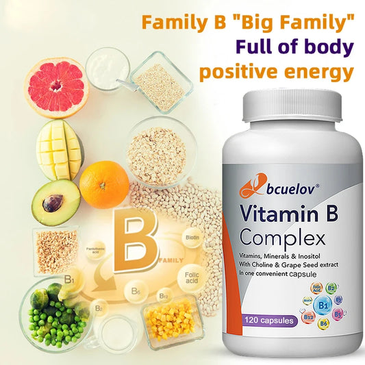 Vitamin B Complex Supplement, with Choline & Grape Seed Extract, Boosts Immunity, Metabolism, Supports Nervous System