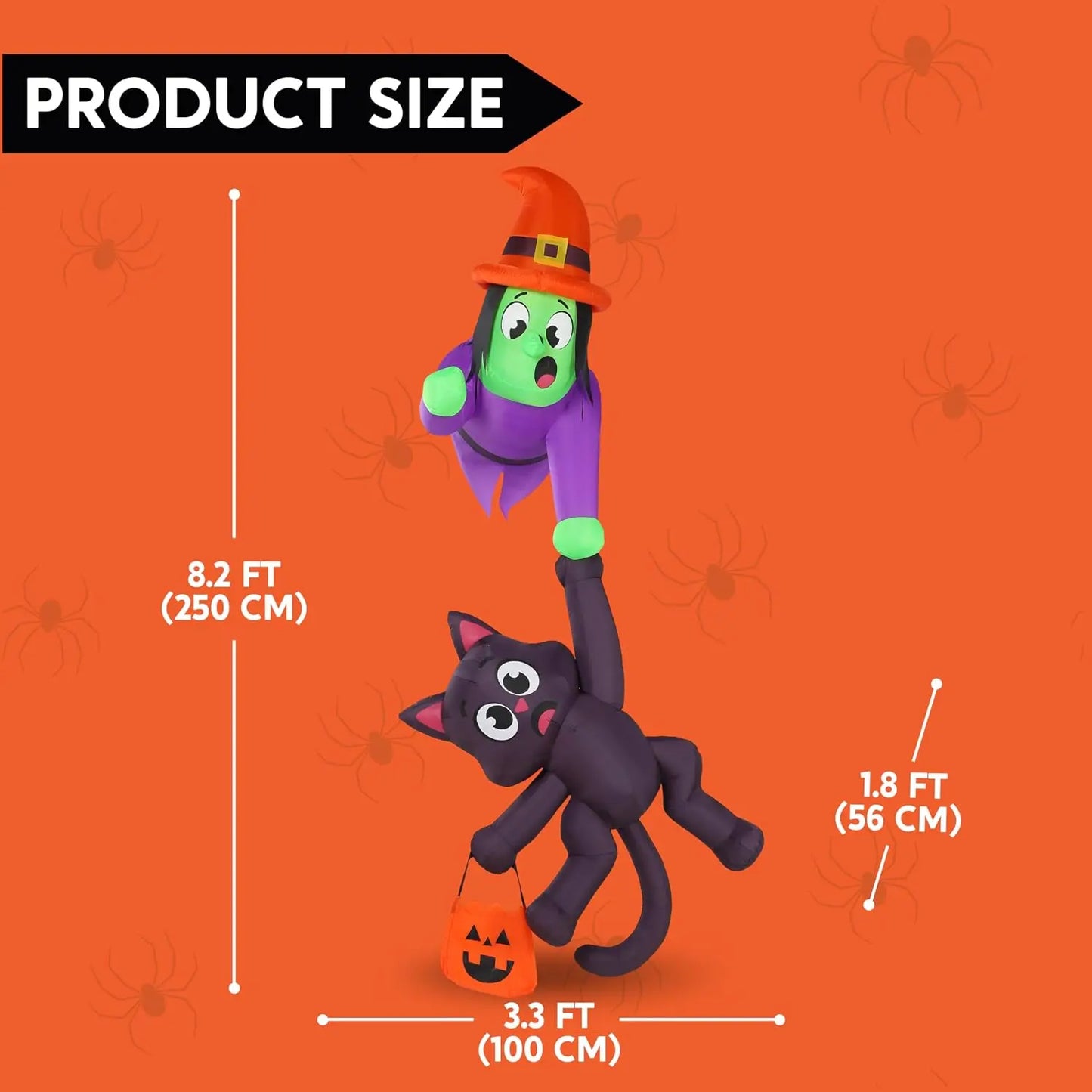 8FT Tall Witch and Black Cat Halloween Blow Up Roof Decoration  Inflatable Decoration with LED Lights Giant Halloween Inflatables for Outdoor Yard Roof Decor Indoor Garden Lawn Party Supplies