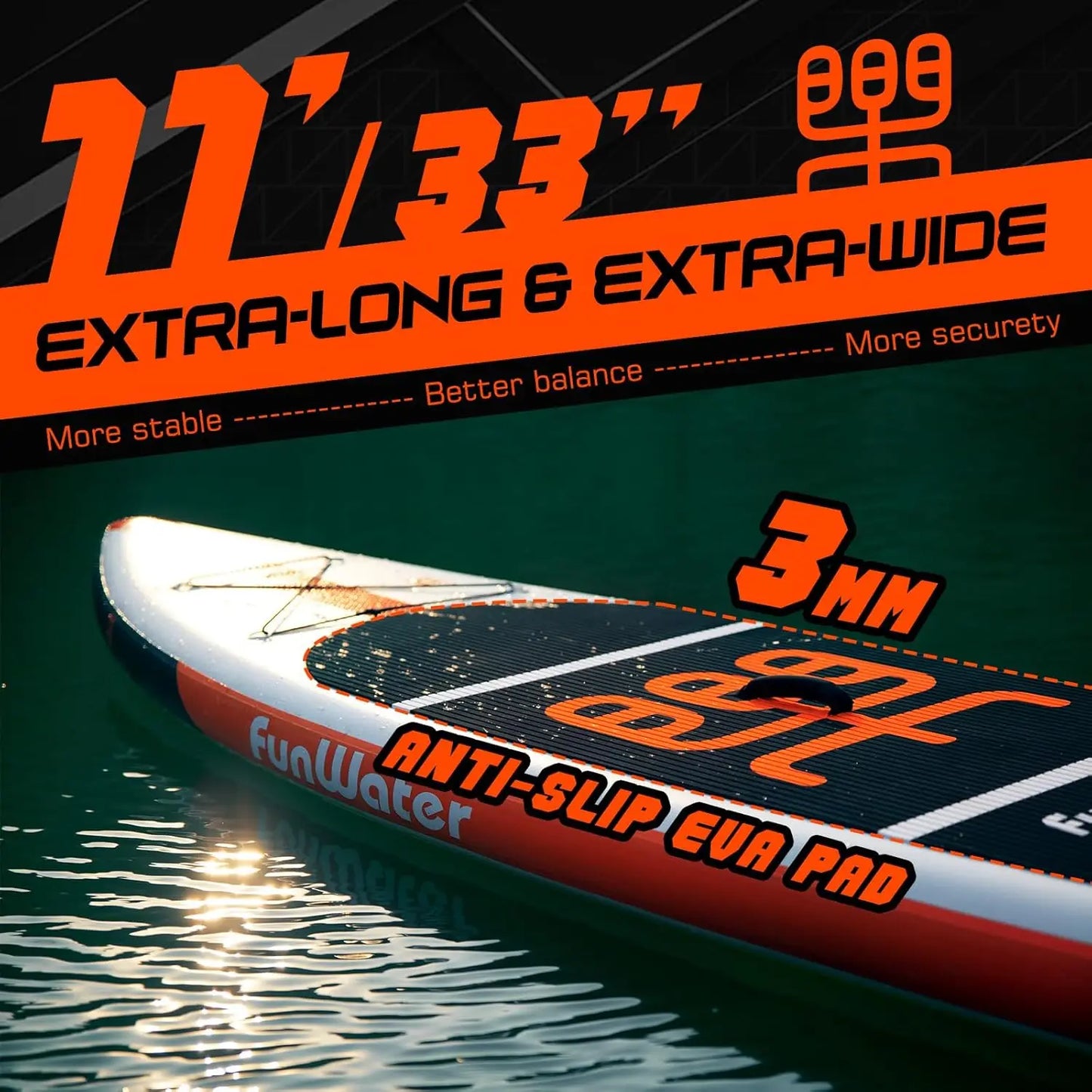 Ultra-Light Inflatable Paddle Board for Adults & Youth, 11'x33"x6", 400lbs Capacity with Accessories