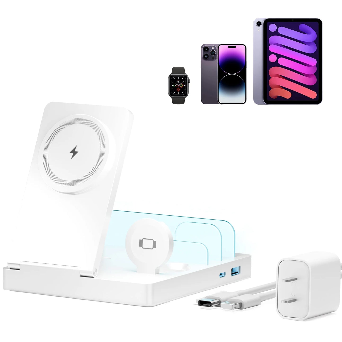 5-IN 1 Magnetic Wireless Charger Station Foldable 15W Fast Charging LED Light For iPhone 16~12 Pro Max Apple Watch AirPods