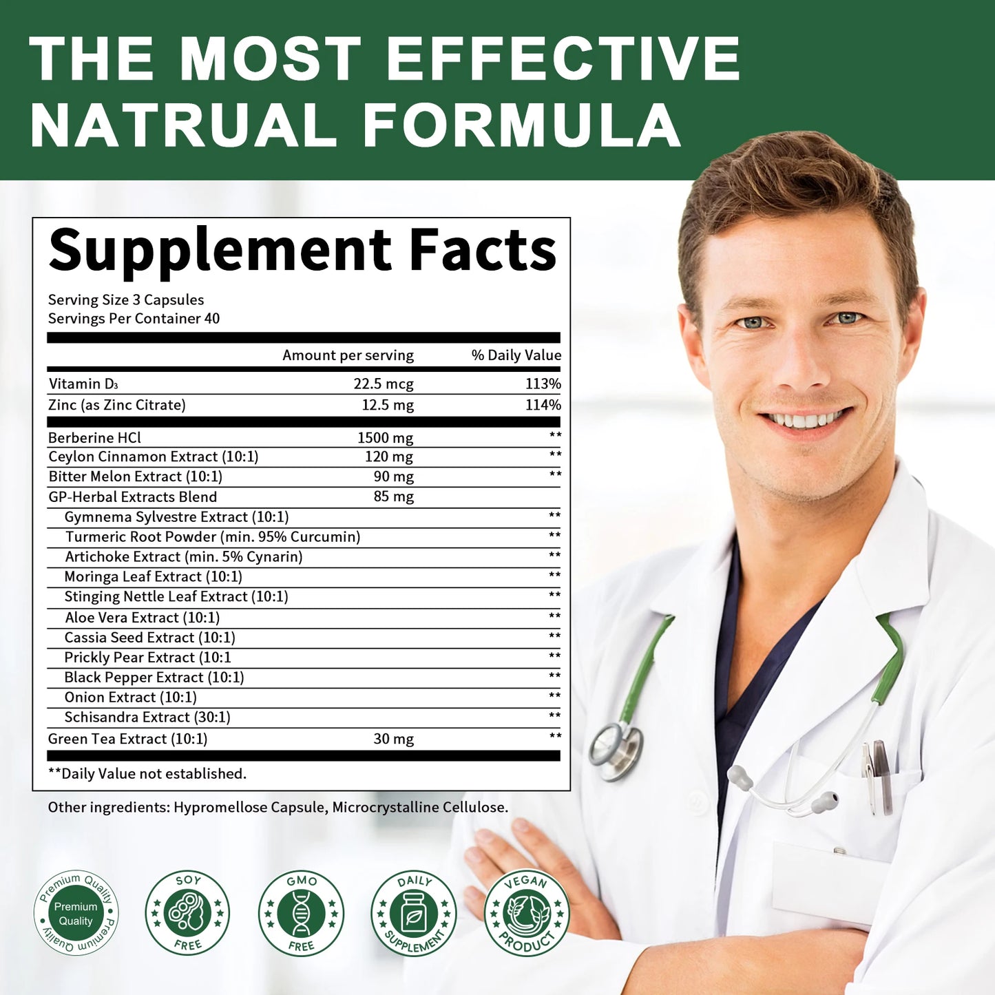 BBEEAAUU 1500MG Berberine HCL with Cinnamon, Bitter Gourd Promotes Liver Function, Gut Health, Immunity Health