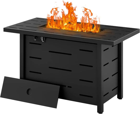 Walsunny 43 inch Outdoor Propane Fire Pit 50,000 BTU Gas Fire Pit Table with Lid, Waterproof Cover, Rectangle Gas Firepit Table