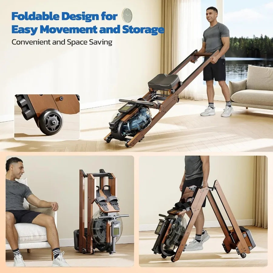 Water Rowing Machines for Home Use, Foldable Row Machine with 400LBS Weight Capacity, Rower Machine with Dedicated LCD Monitor,