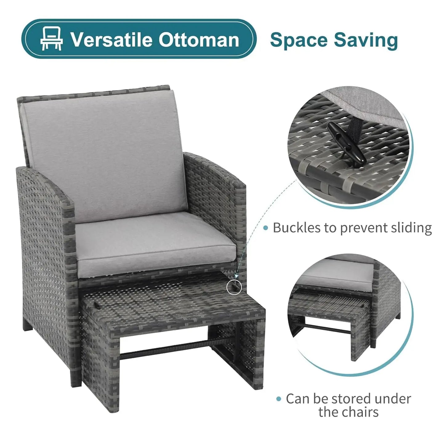 5 Piece Patio Furniture Set, Wicker Outdoor Conversation Chair and Ottoman Set with Coffee Table, Pillows Included,, Customized