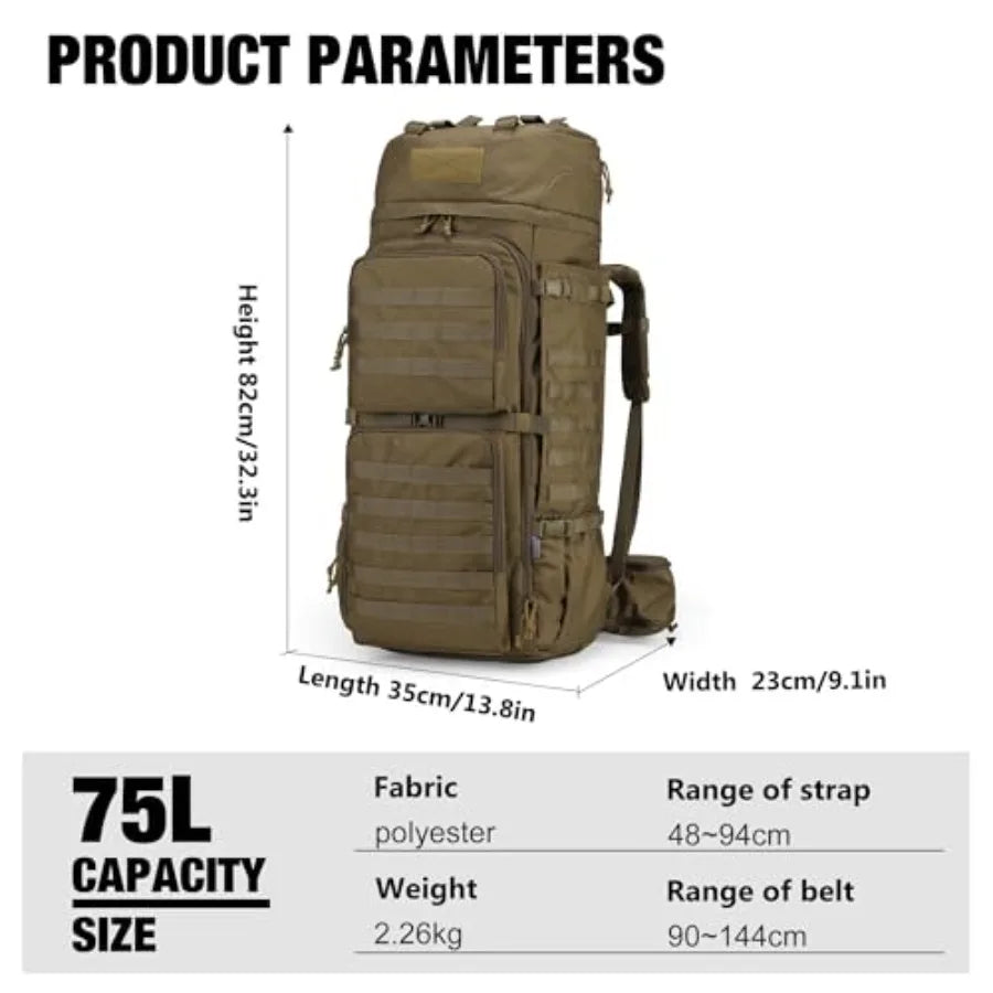 75L Molle Hiking Internal Frame Backpacks with Rain Cover for Camping, Backpacking, Travelling