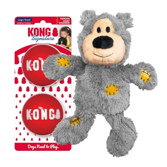 Wild Knots Bear and Signature Balls 2 Pack - Soft Bear Chew Toy with Rope Interior - Durable Dog Balls for Fetch - for Large Do