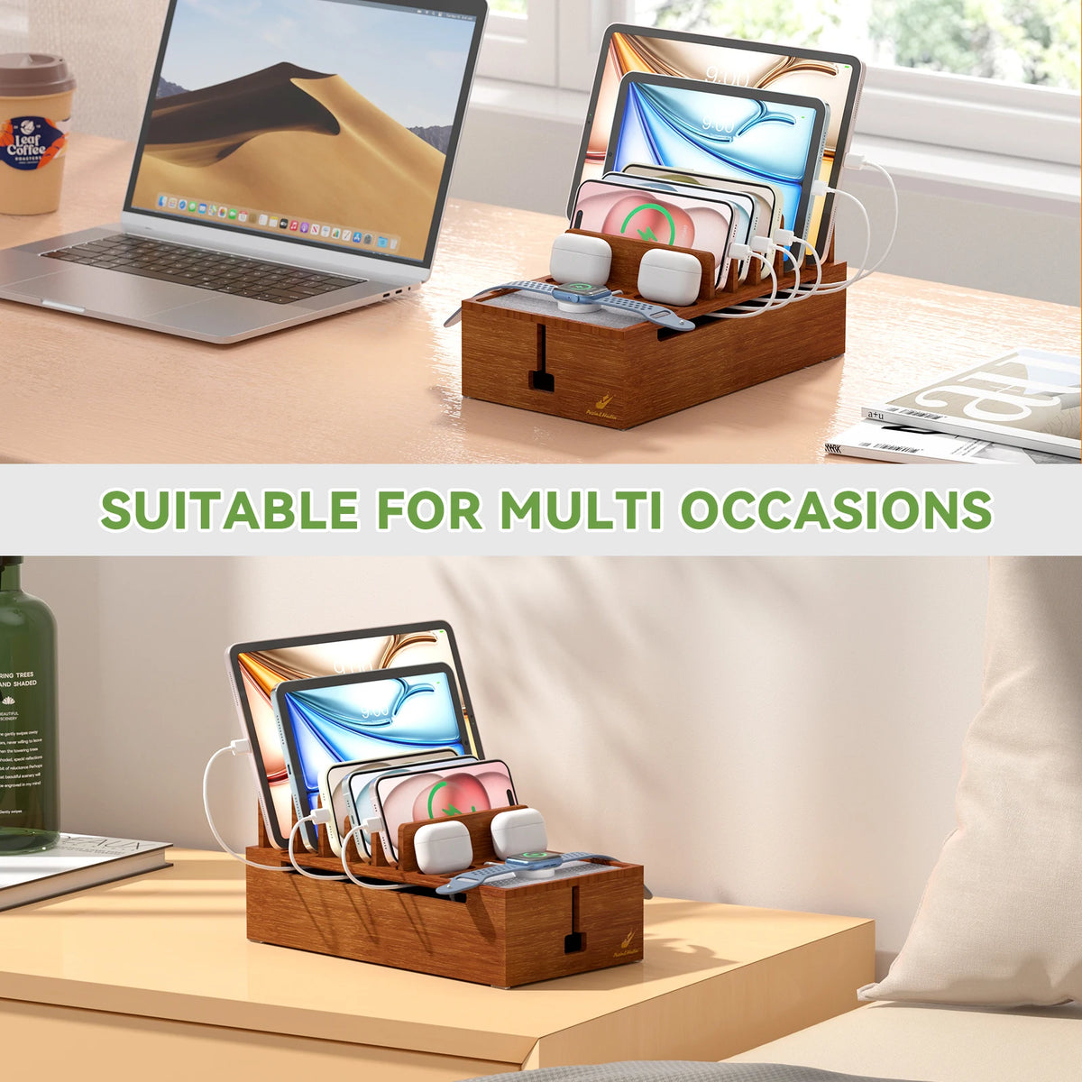 Bamboo Charging Station Organizer for Phones and Tablets