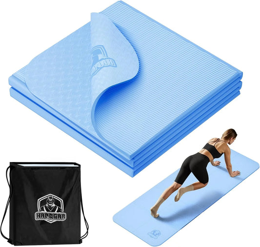 HAPBEAR Foldable Yoga Mat - 72"x24"x0.24" (6mm), Non-Slip TPE Exercise Mat for Home Workout, Yoga, Pilates,Stretching, & Travel, Durable & Eco-Friendly, Includes Carry Bag