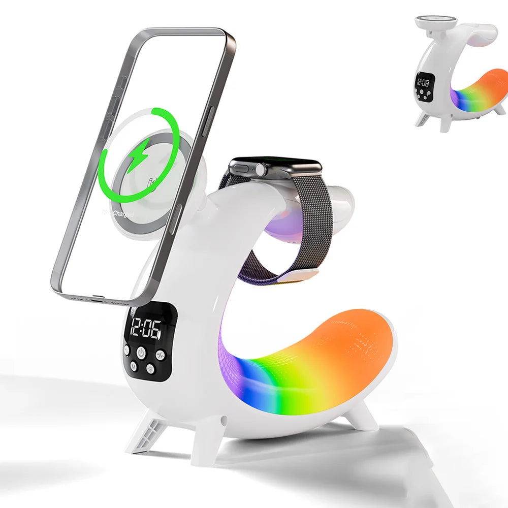 Magnetic Wireless Charger 6 In 1 With Bluetooth Speaker Clock