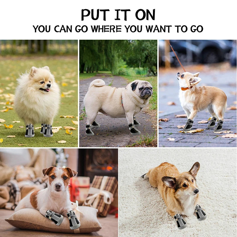 Dog Non Slip Paw Protection Boots Plush Warm Weather Shoes