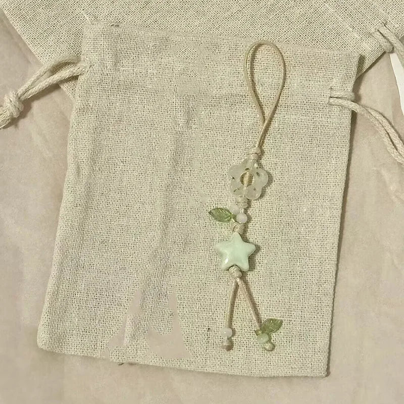 Cute Star Flower Phone Charm Ceramic Beaded Phone Lanyard Pastel Colors For Girl Bag Camera Pendant Anti-Lost Strap